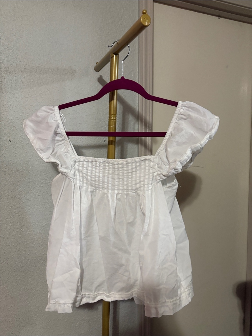 H&M White Smocked Square-Neck Blouse